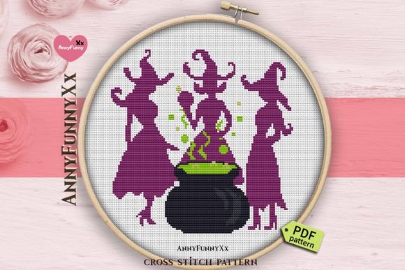 Halloween Witch Cross Stitch Design